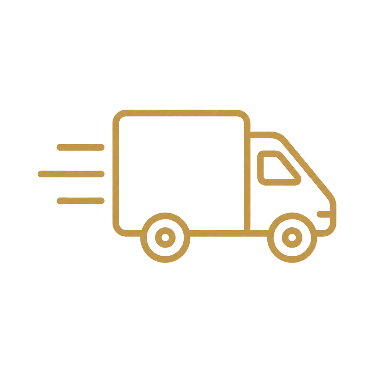 Gold outline of a delivery truck with speed lines on a transparent background